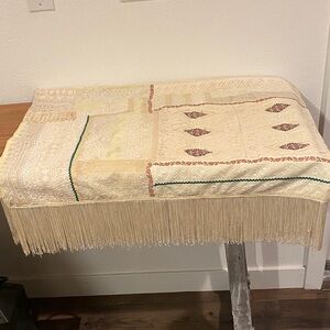 Elegant Cream and Gold Table Runner vintage all pieces sewn together in the 60,s